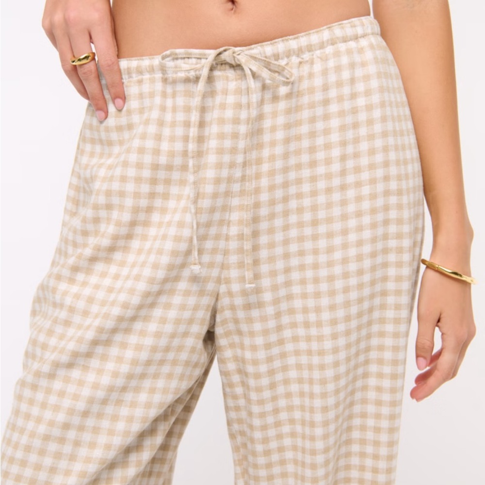 Like New Abercrombie & Fitch Beige Gingham Wide-Leg Pants